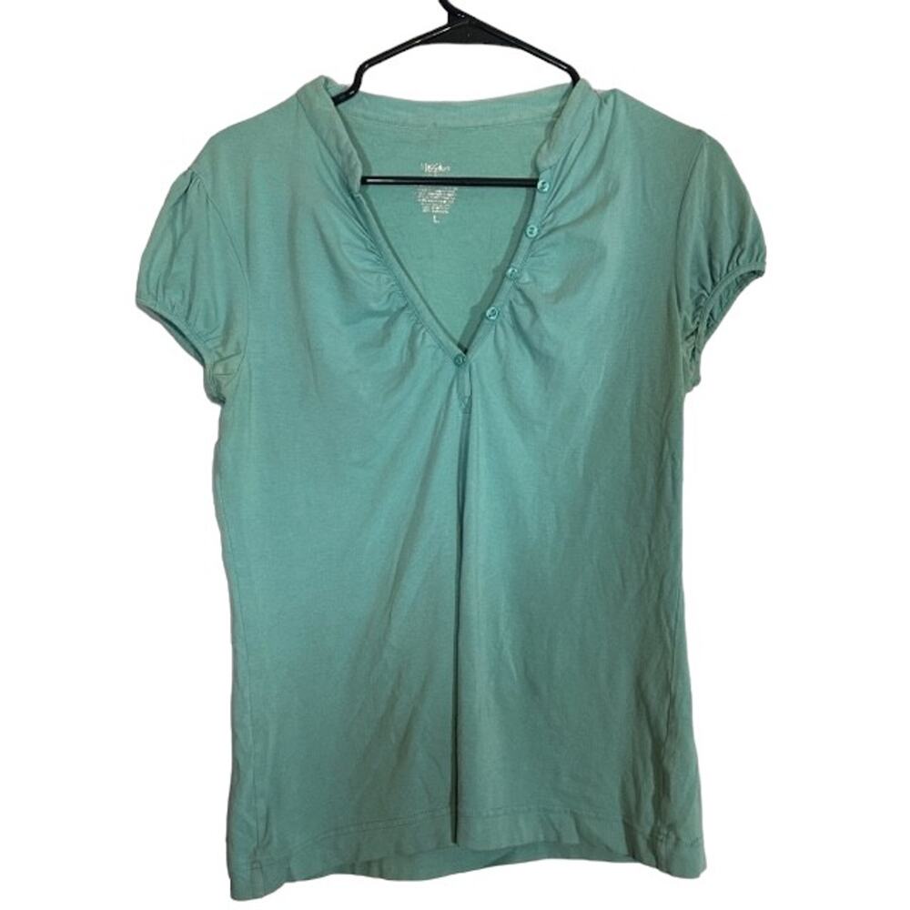 Mossimo Women’s Teal Blue V-Neck Short Sleeve Cotton Blend T-Shirt Size Large